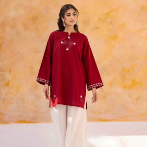 Women's Maroon Heart Embroidered Co-ord Set