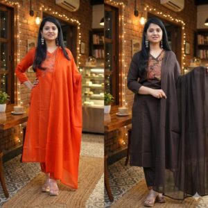 Premium Embroidered Kurta Pant Set with Dupatta for Women