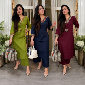 Stylish Embroidered V-Neck Kurti Pant Set for Women