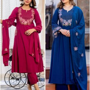 Women's Floral Embroidered Kurta Pant Dupatta Set